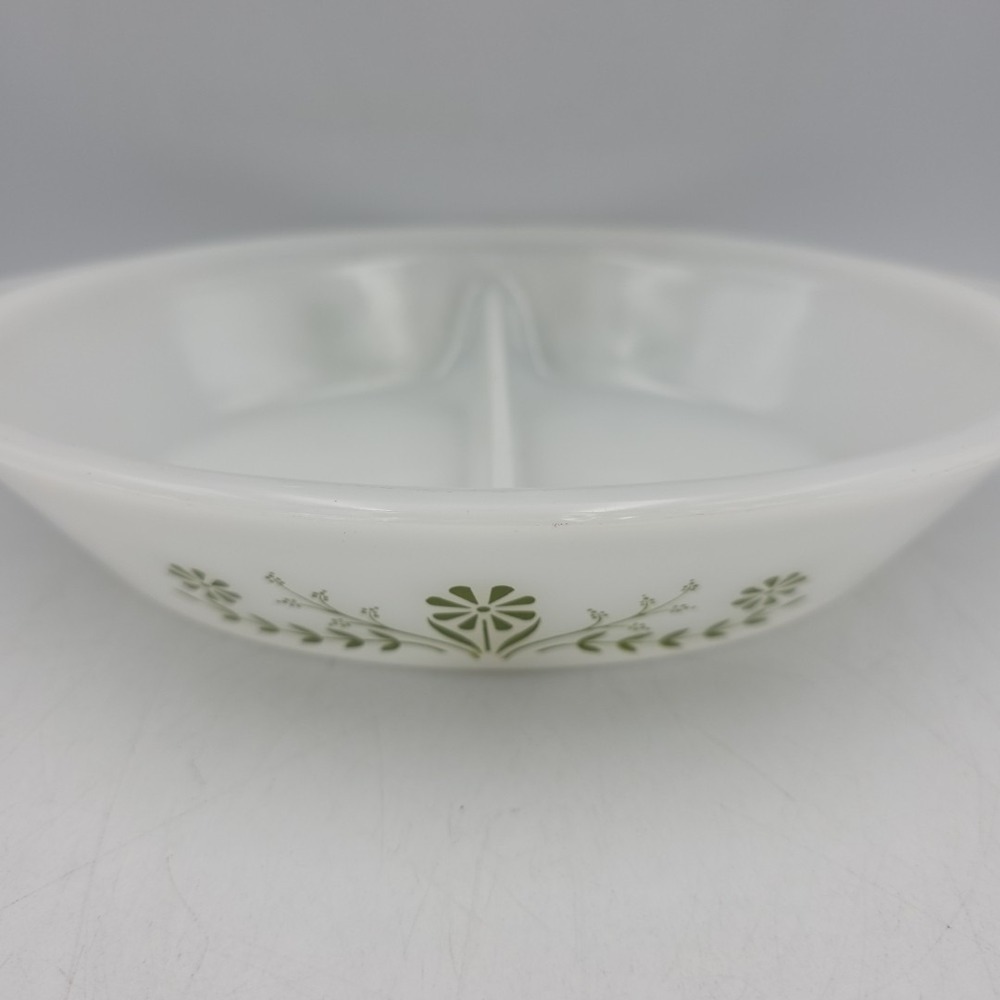 Vintage Glasbake Green Daisy Spring Blossom Divided Casserole Dish‎ #J2352
